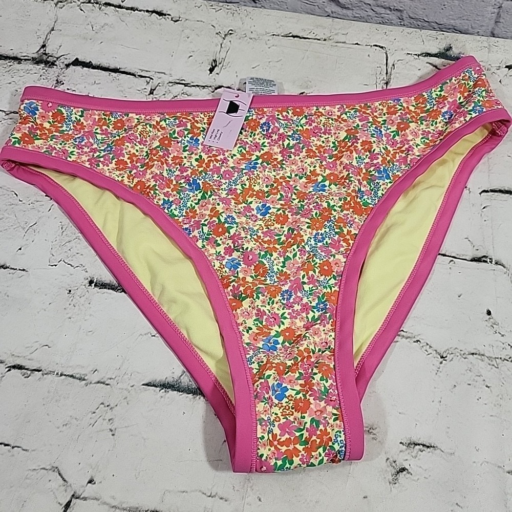Wild Fable Pink Floral Bikini Bottoms Plus Sz X (XL) Midrise High Leg Cheeky New